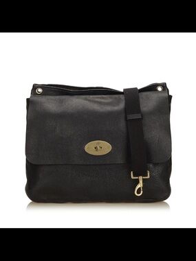 Mulberry Black Leather Messenger Bag with Gold Hardware